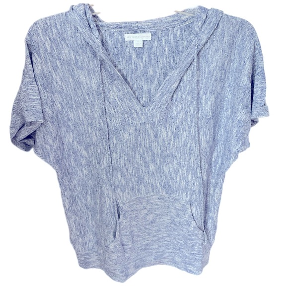 New York and Co. Marled Short Sleeve V-Neck Hoodie - Picture 1 of 6